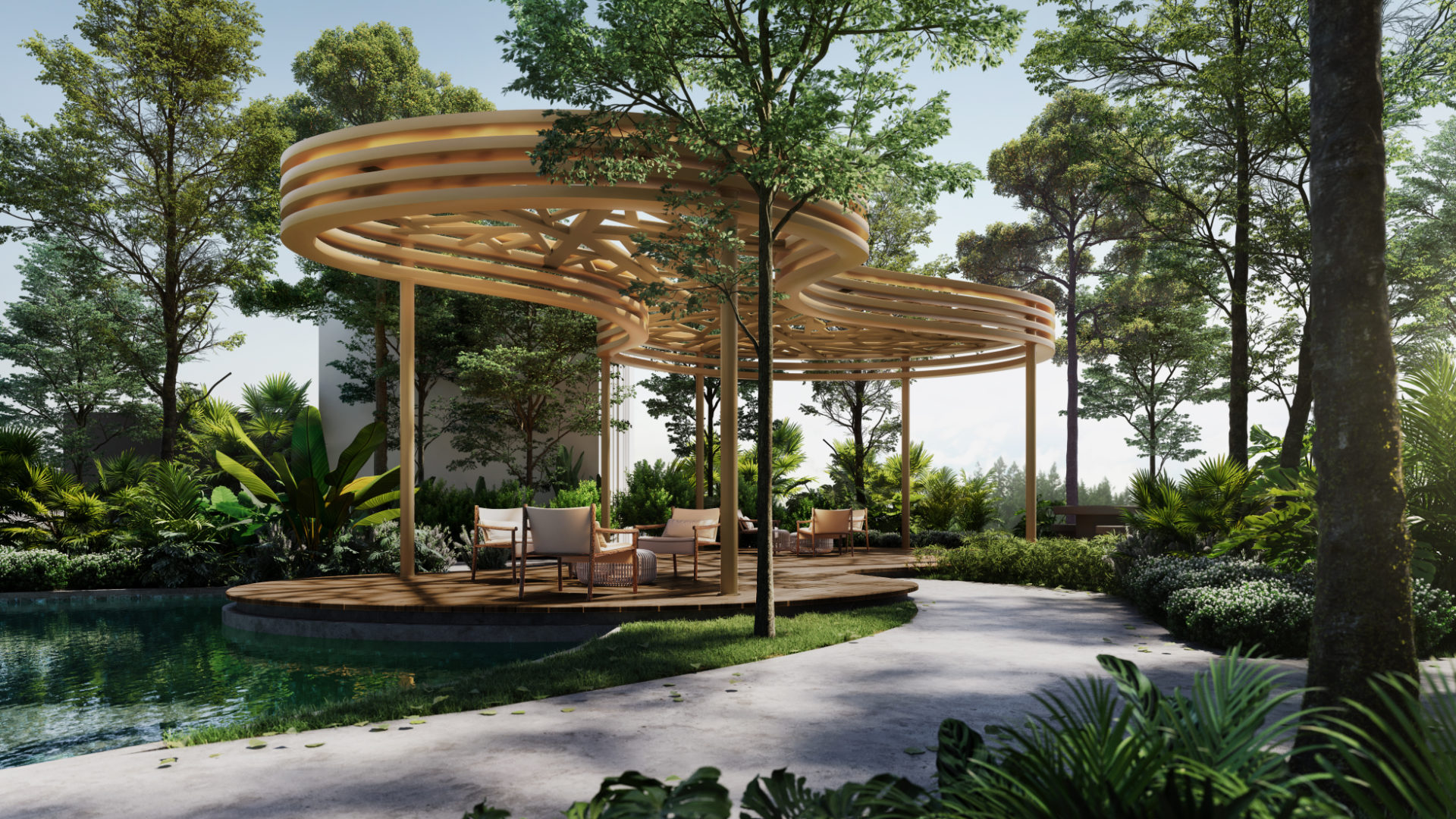 Private pavilion and outdoor lounge